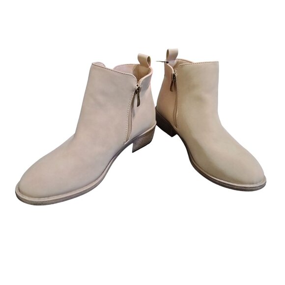 Chic Design Beige Ankle Boots With Zipper Closure Low Heel For Women Size 9.5 - Picture 2 of 10